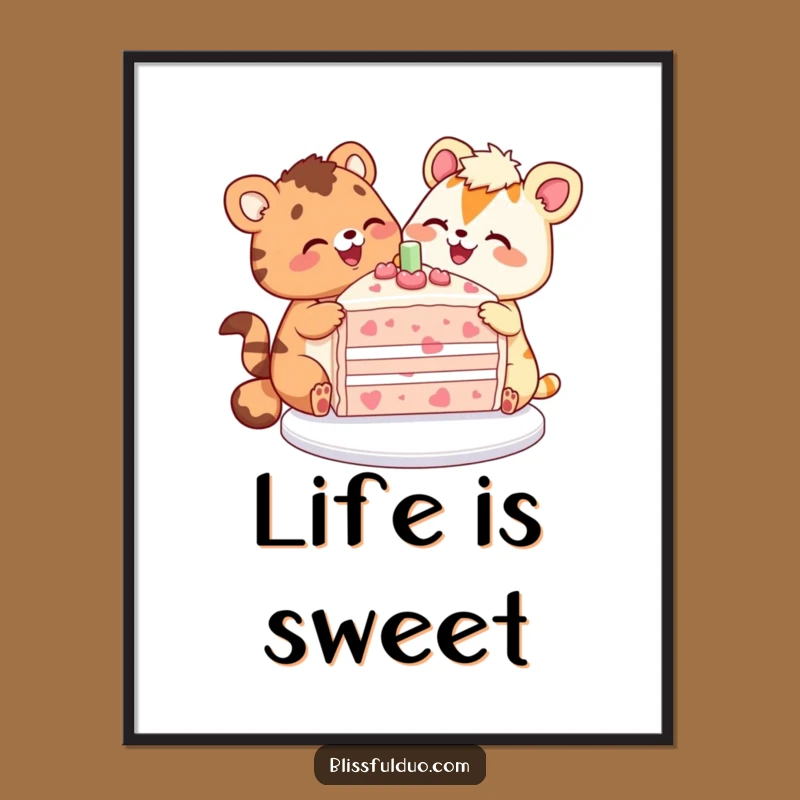 Funny Cake Sharing Animals Poster a Sweet and Funny Gift