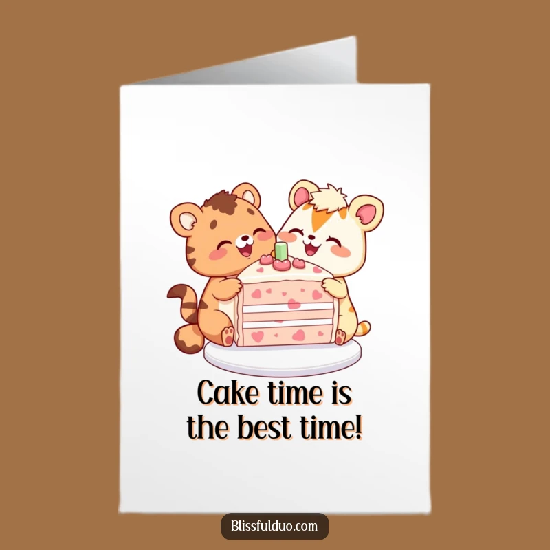 Free Printable Birthday Card Funny: Cake Sharing Animals, Sweet Downloadable Gift