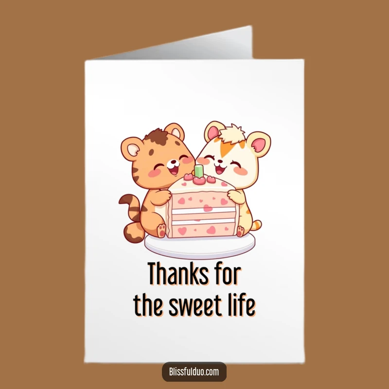 Free Printable Thank You Card Funny: Cake Sharing Friends, Sweet Downloadable Gift